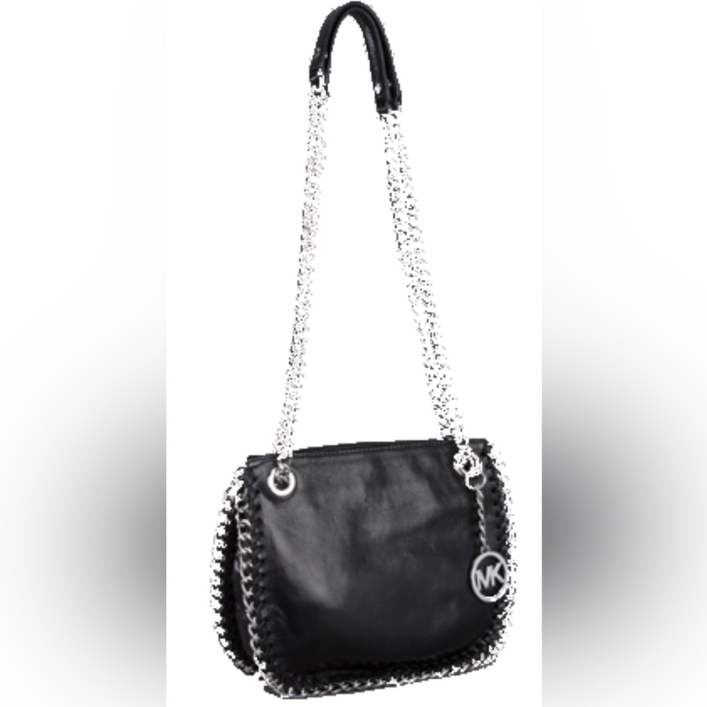Michael Kors Black Leather Silver Chain Shoulder Handbag